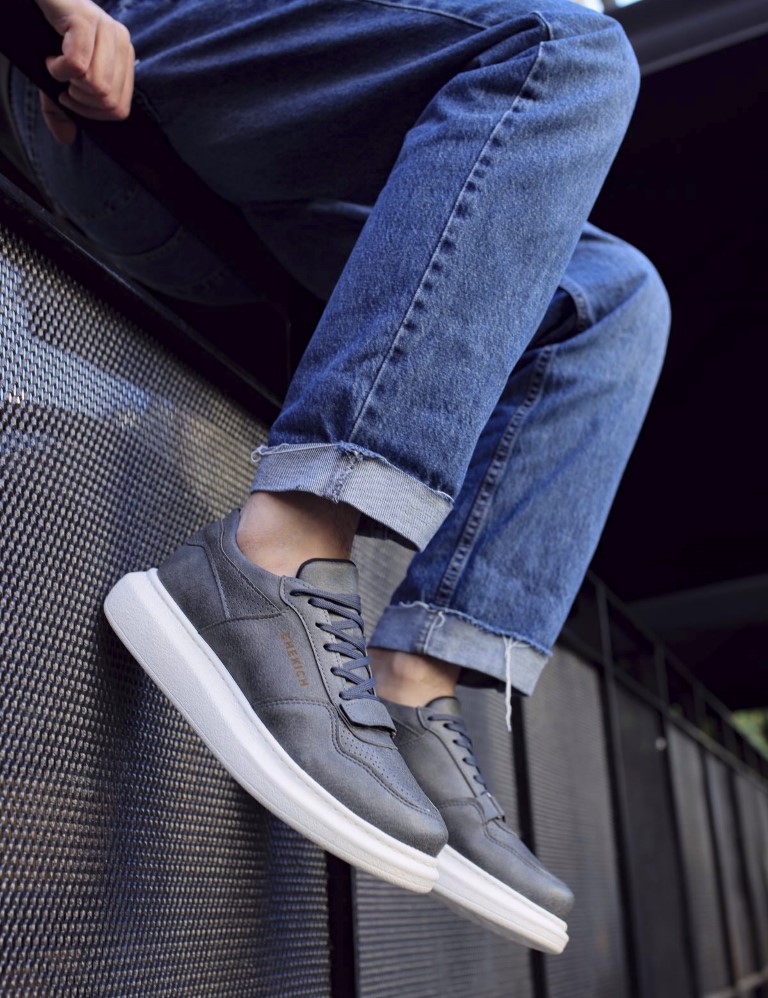 Ανδρικά ανθρακί Casual Sneakers δερματίνη με Scratch CH073G φωτογραφία
